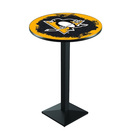 Holland Bar Stool Co 42" Blk Wrinkle Pittsburgh Penguins Pub Table L217B4228PitPen